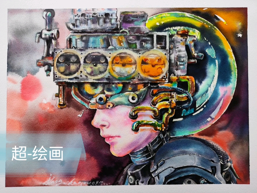 超绘画赛博朋克水彩人物绘画过程