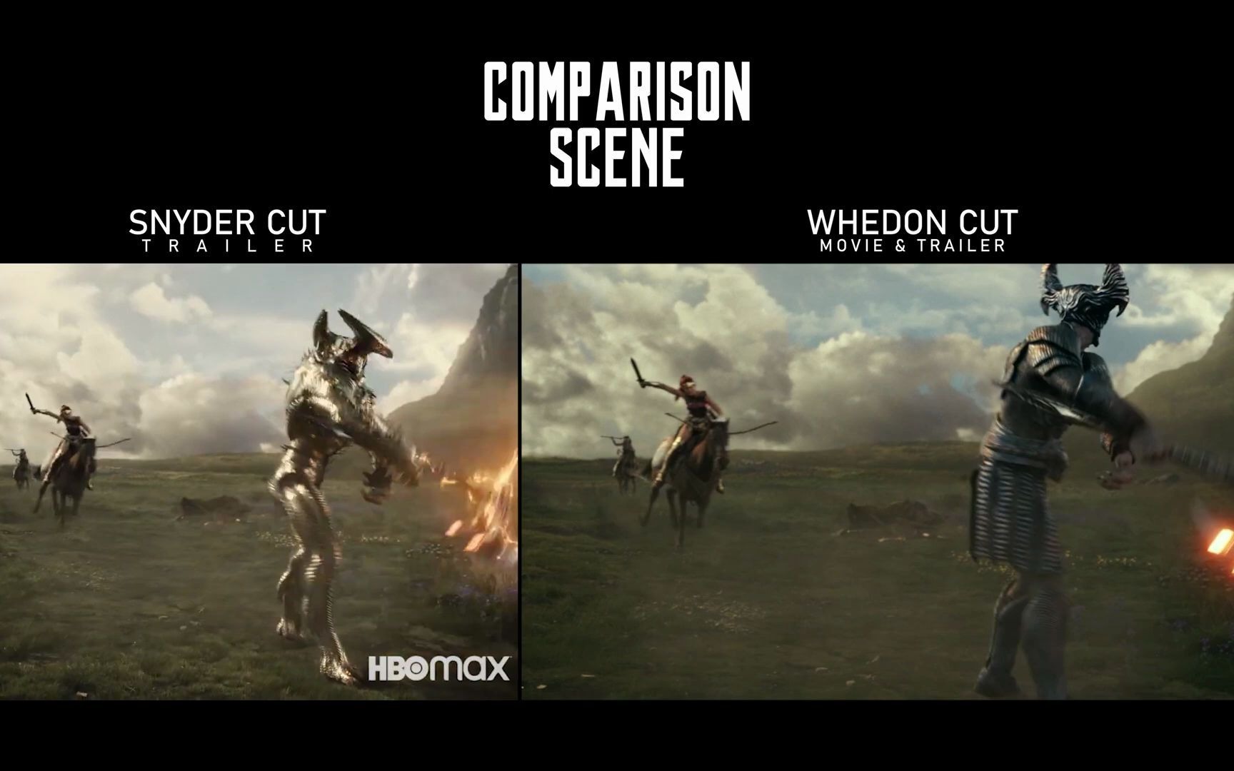 扎导与尾灯版《正义联盟》场景对比(最新预告画面)