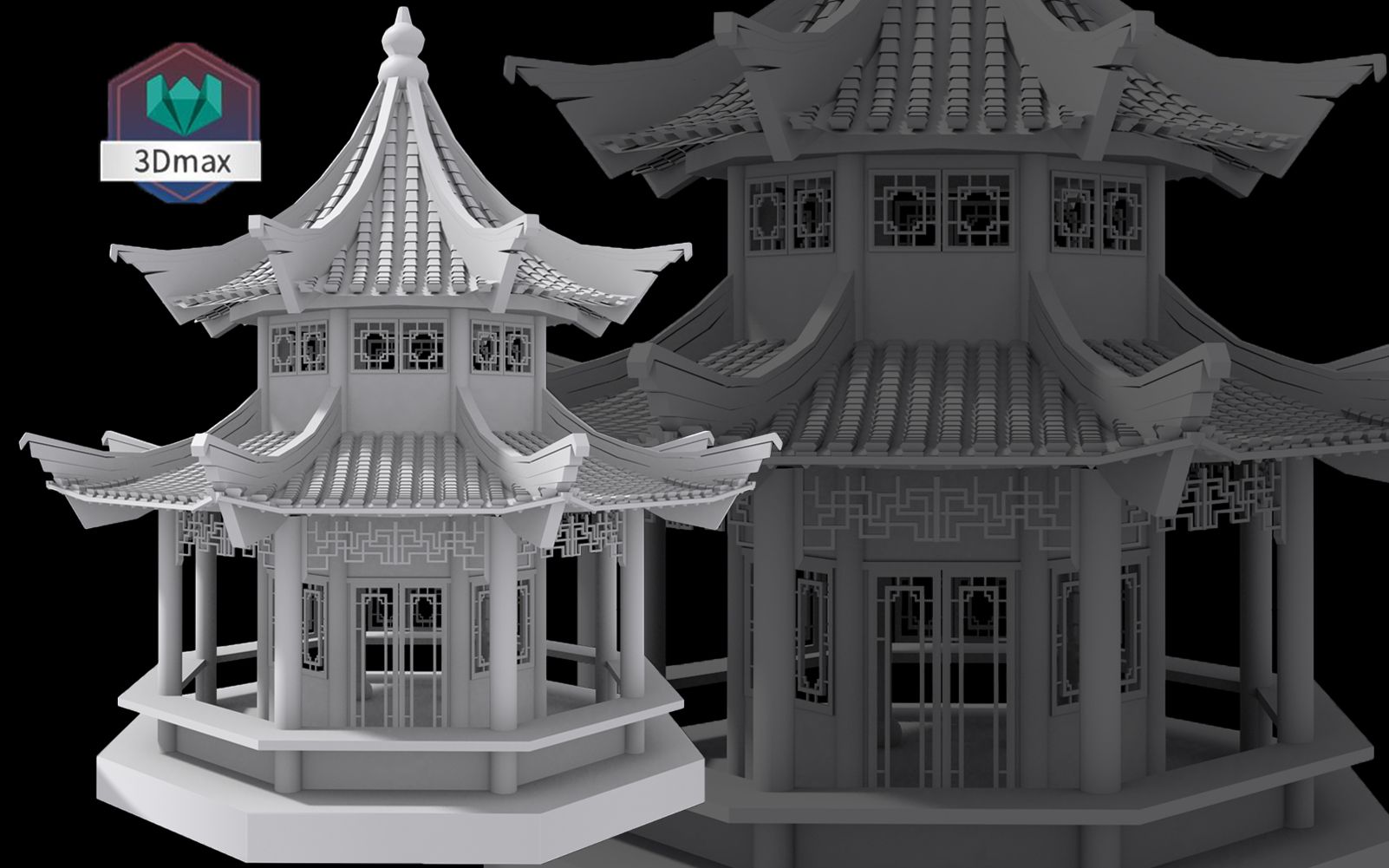 [图]【3dmax场景建模】简单古风凉亭模型制作教学，三小时零基础布线卡线、模型渲染详细讲解