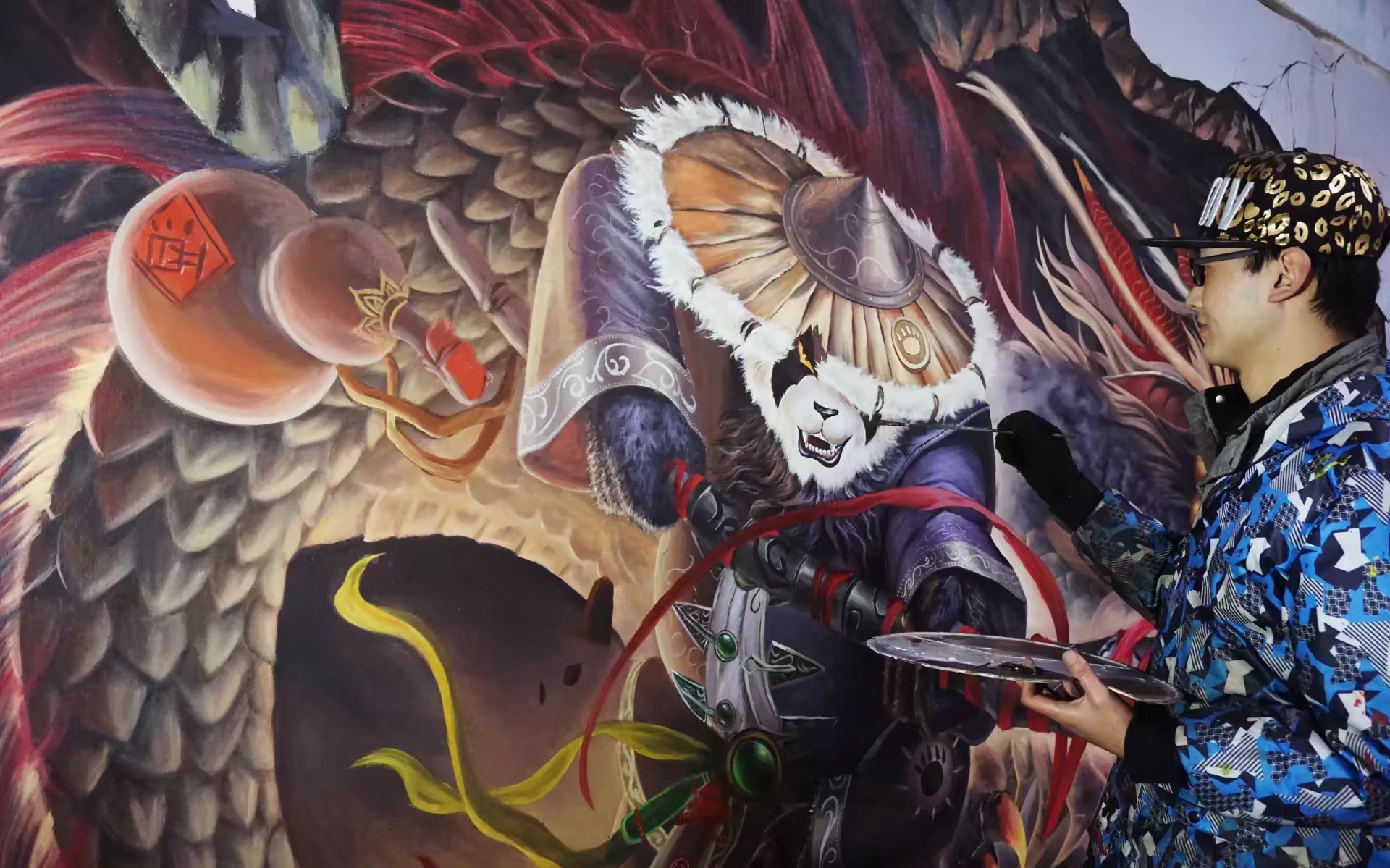 墙绘壁画手绘丙烯画油画功夫熊猫3d