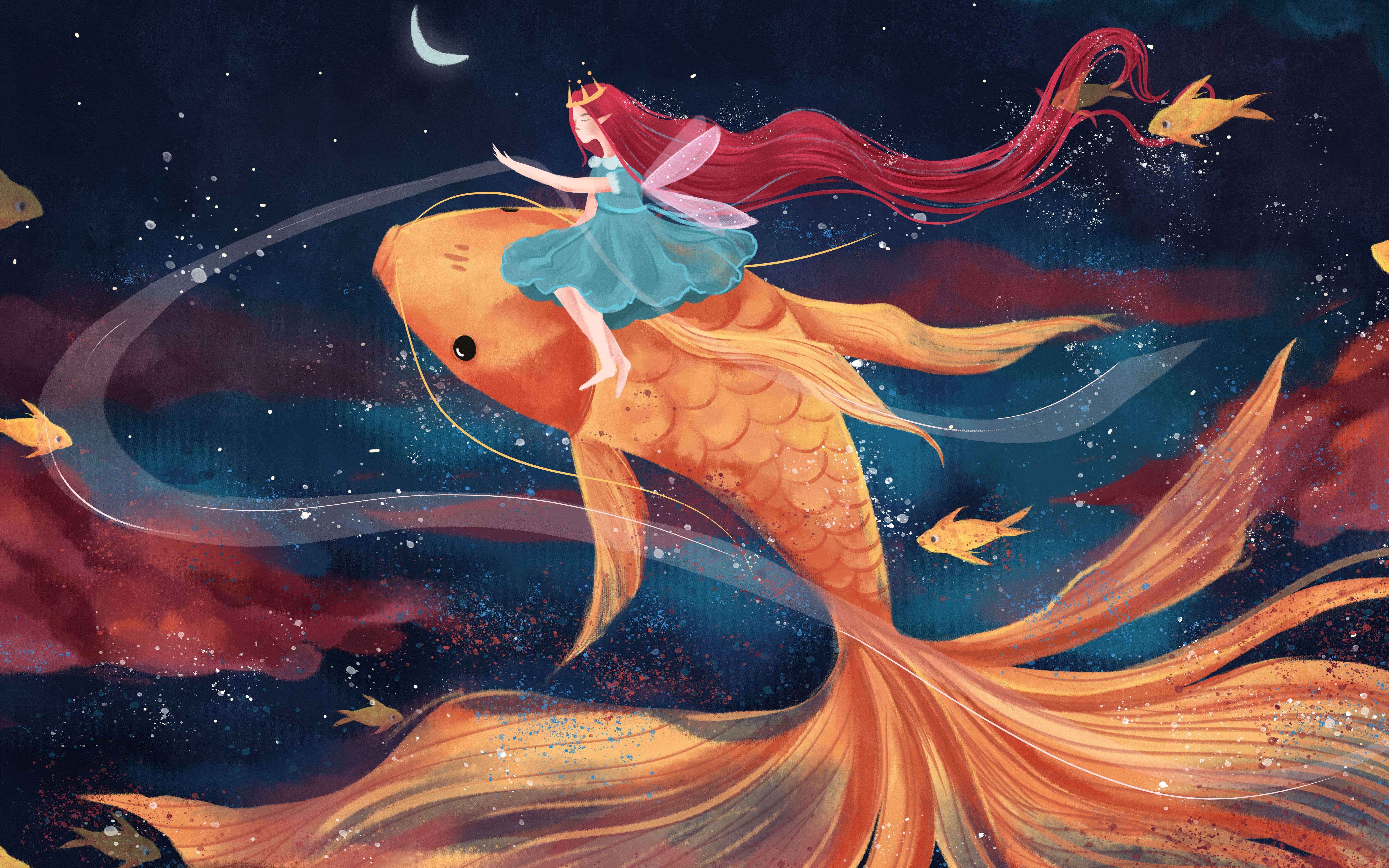 商业插画—"金"鱼女孩_哔哩哔哩 (゜-゜)つロ 干杯~-bilibili