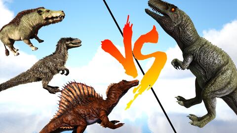 方舟恐龙大战287 棘背龙 羽暴龙和回血猪vs野生南巨 能赢吗 哔哩哔哩 Bilibili