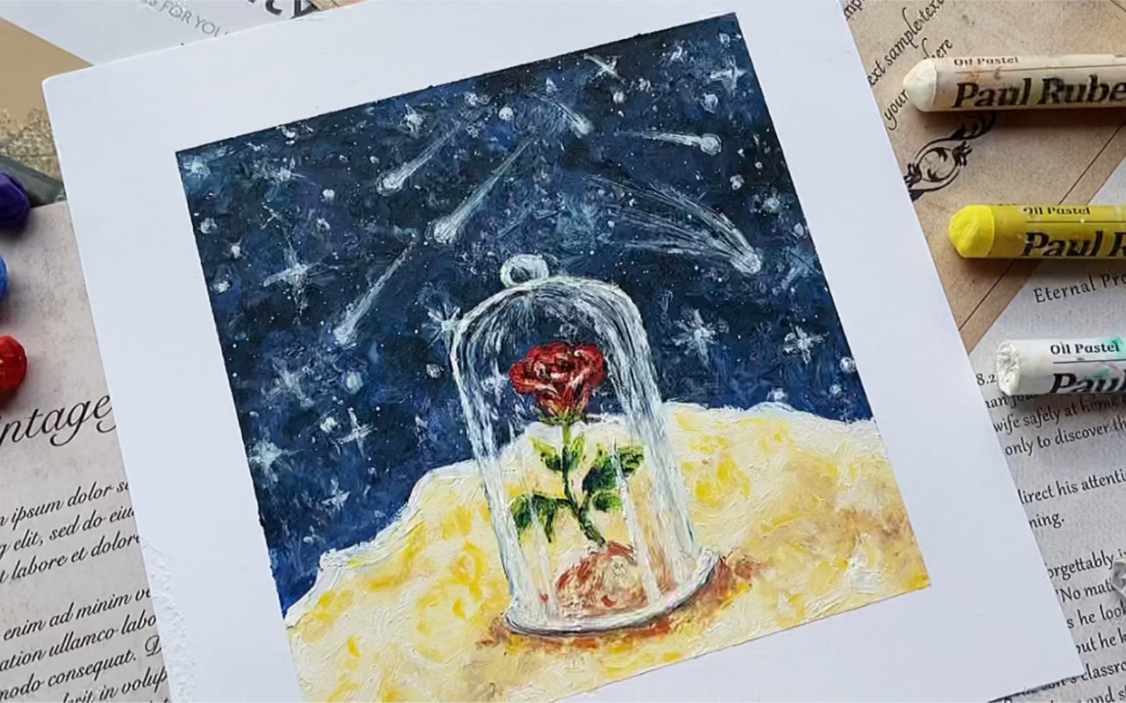 油画棒小王子的星球绘画过程附色号图