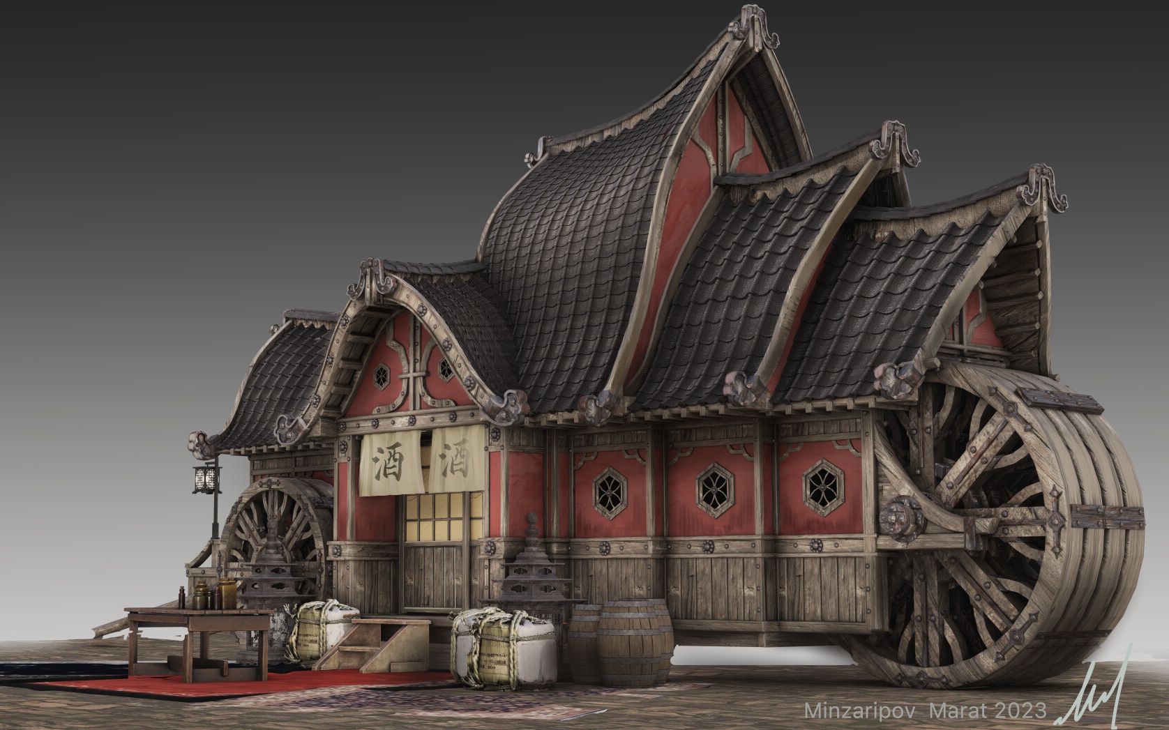 3dmax场景建模:古风场景房车模型制作完整过程思路讲解教学 零基础