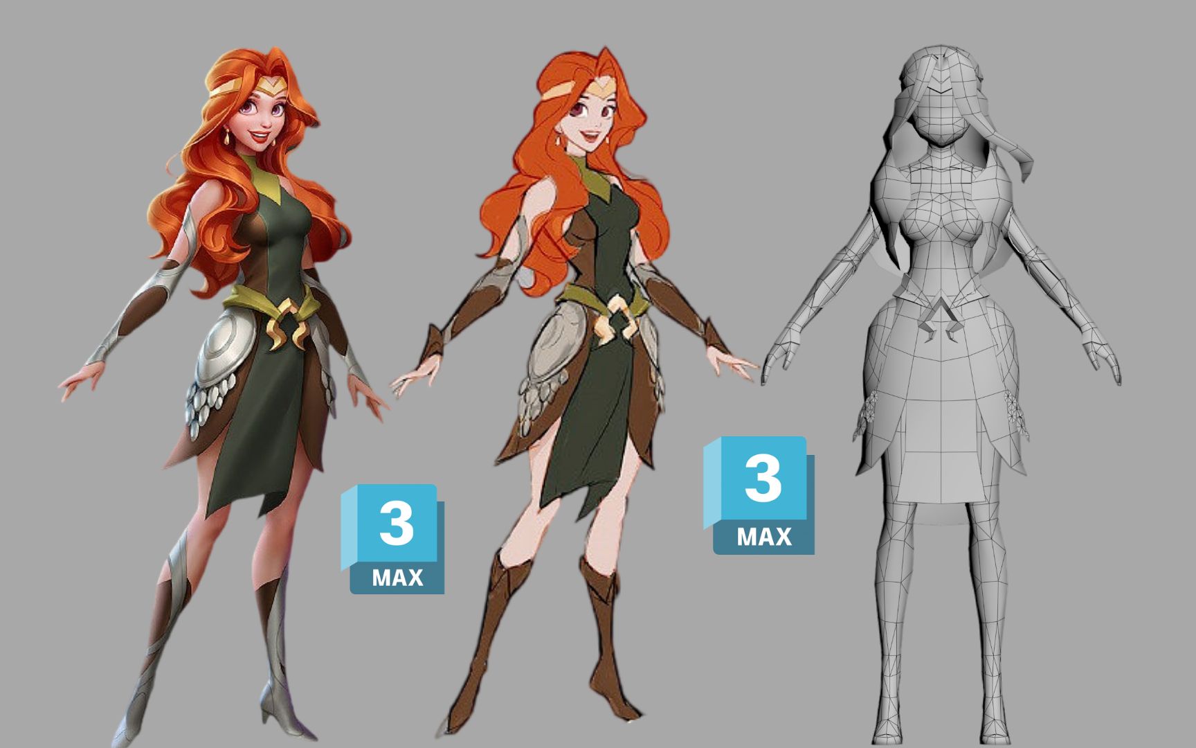 【3dmax人物建模】迪斯尼女战士模型制作,超详细地模型布线技巧教程