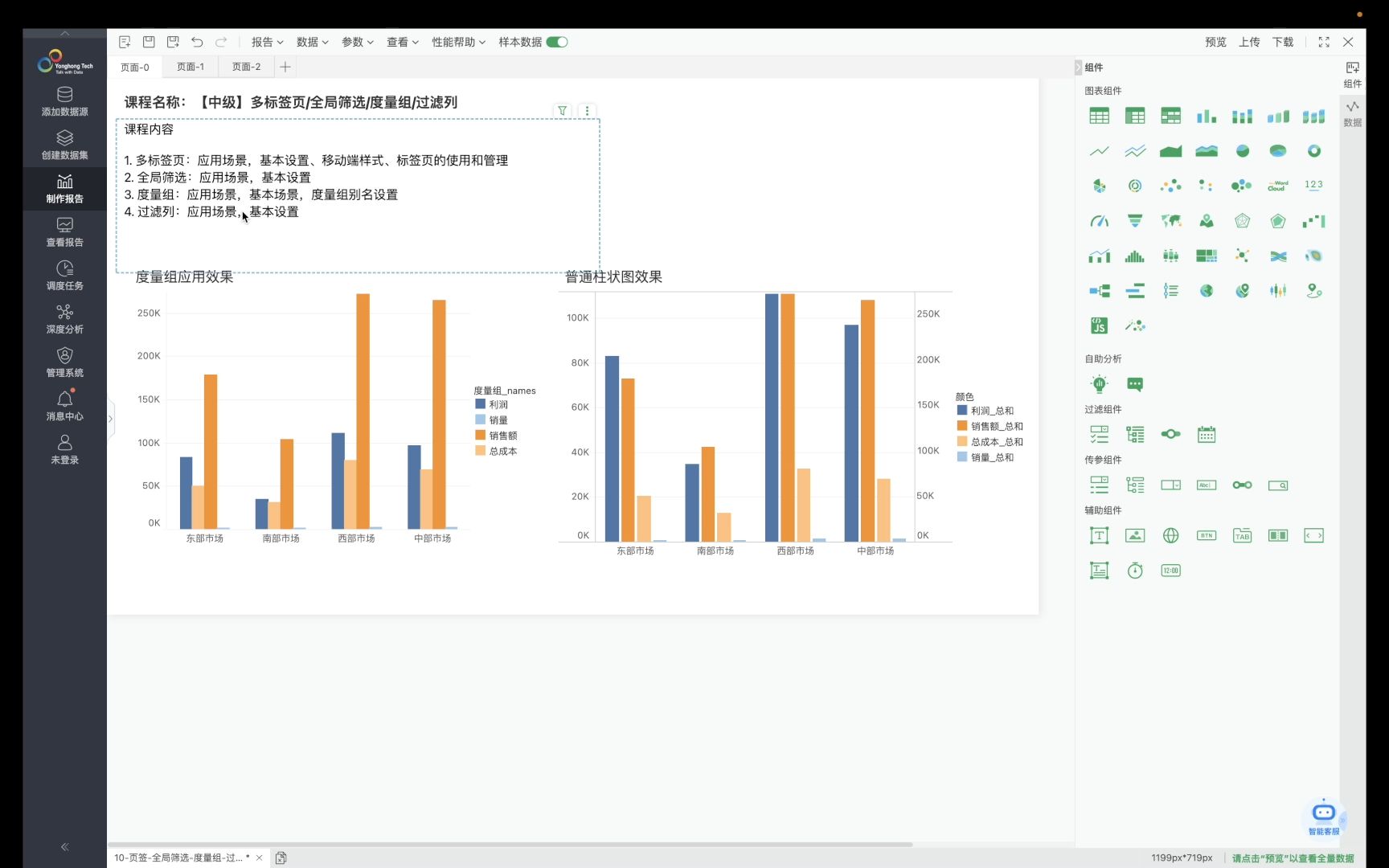 【永洪BI】如何用BI快速做出一张报表P18【课程6.0】交互设计多标签、全局筛选、度量组、过滤列哔哩哔哩bilibili