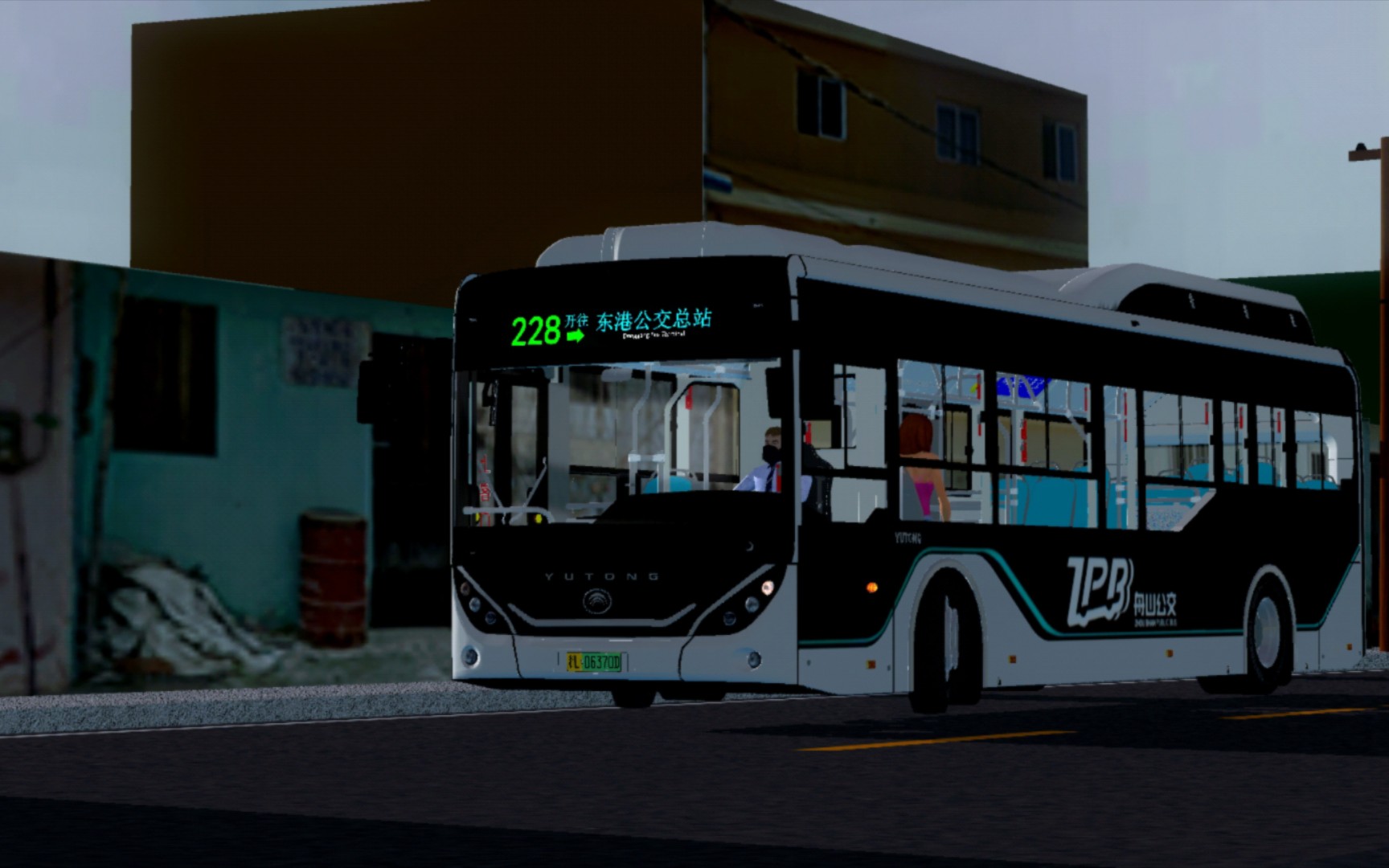 宇通e10i顶置电池包(zk6106bevg5e)舟山公交黑金刚涂装在自制228线路