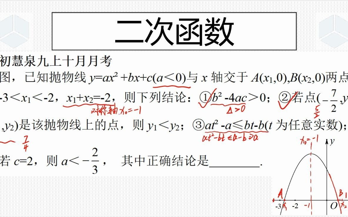 [图]九上经典真题，二次函数的图像与系数的关系，掌握这四个步骤即可