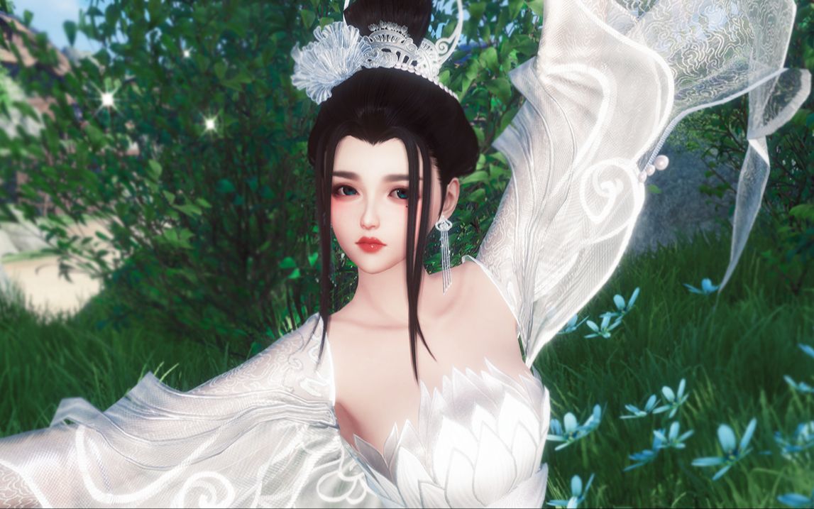 剑网三/剑3 新同人外观海岛冰轮孤光白色 成女秀秀七秀转圈展示