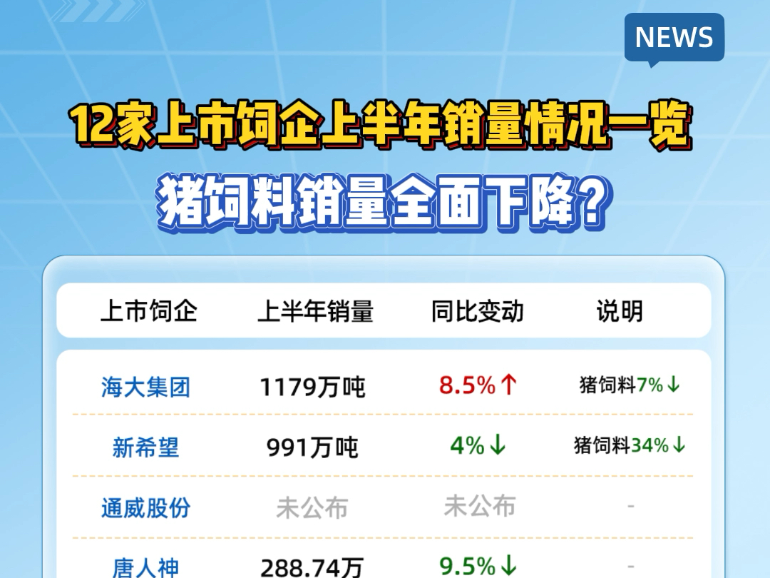 纷纷折戟猪饲料?2024年上半年部分饲企中报数据一览,猪饲料销量大幅下降!哔哩哔哩bilibili