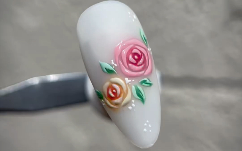 立体玫瑰花彩绘美甲教程