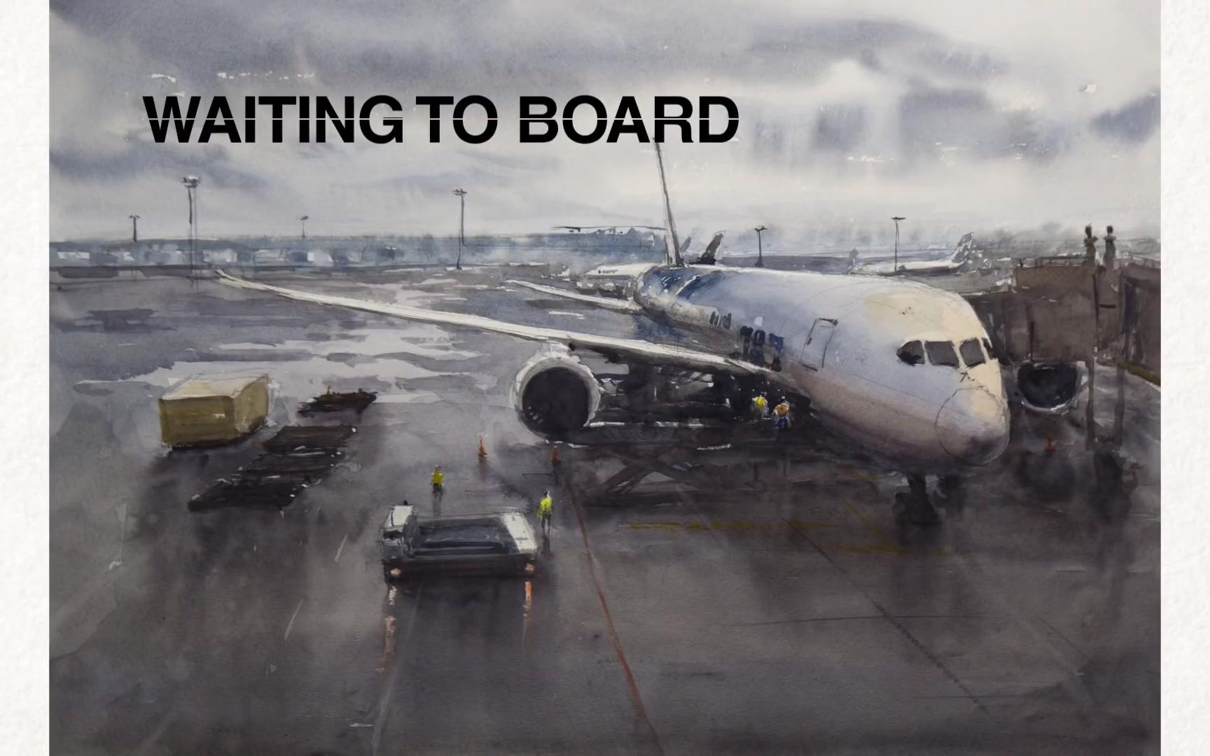 水彩过程 飞机场