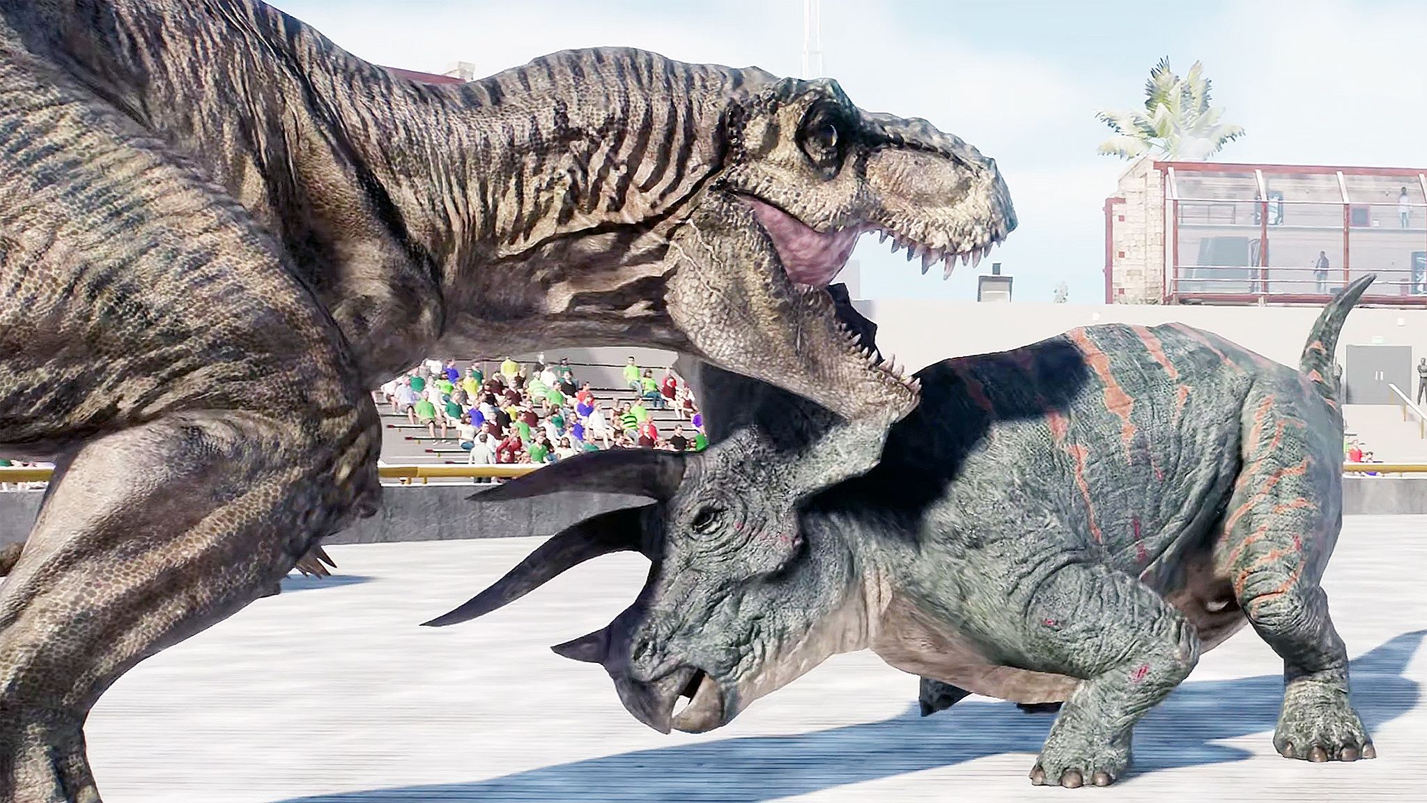 霸王龙,三角龙,厚鼻龙,恐龙斗兽场—游戏:侏罗纪世界进化