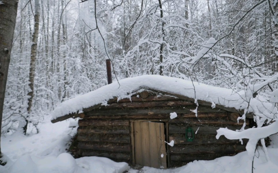 [图]在暴风雪期间来到舒适温暖的雪林小屋里露营野炊