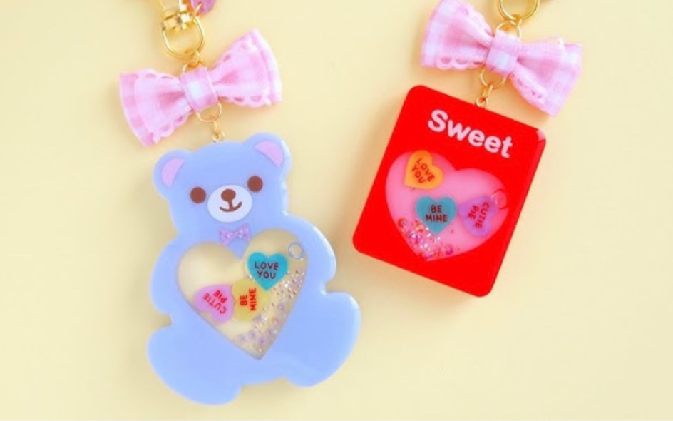 [图]【欧美resin】Cute Candy Hearts Liquid Shaker Keychains: Resin and Shrink Plastic