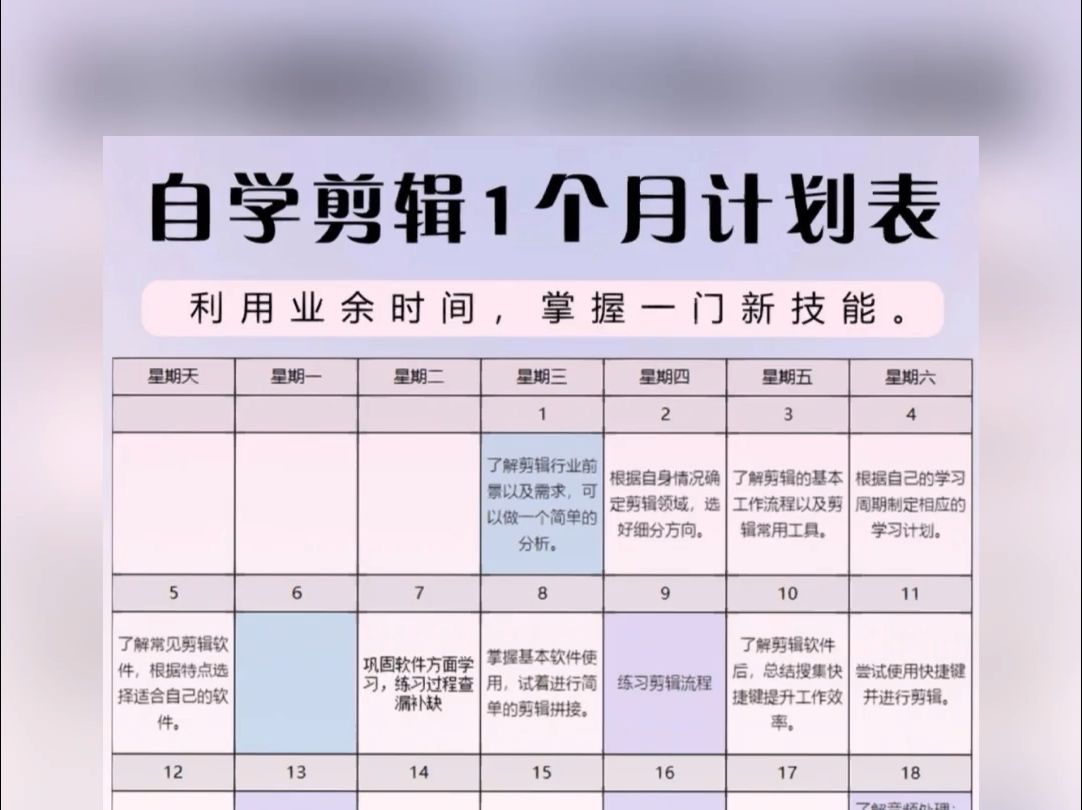 自学剪辑1个月计划表哔哩哔哩bilibili