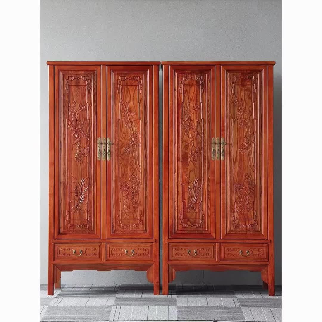 老榆木衣柜宜家整装实木大衣柜复古顶箱柜卧室高柜古典红木衣柜6583