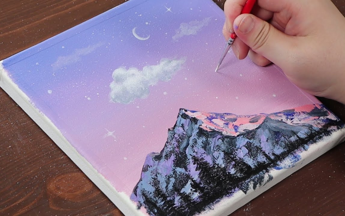 【丙烯画】【中字】【新手向】粉色天空的山-mountain with pink sky