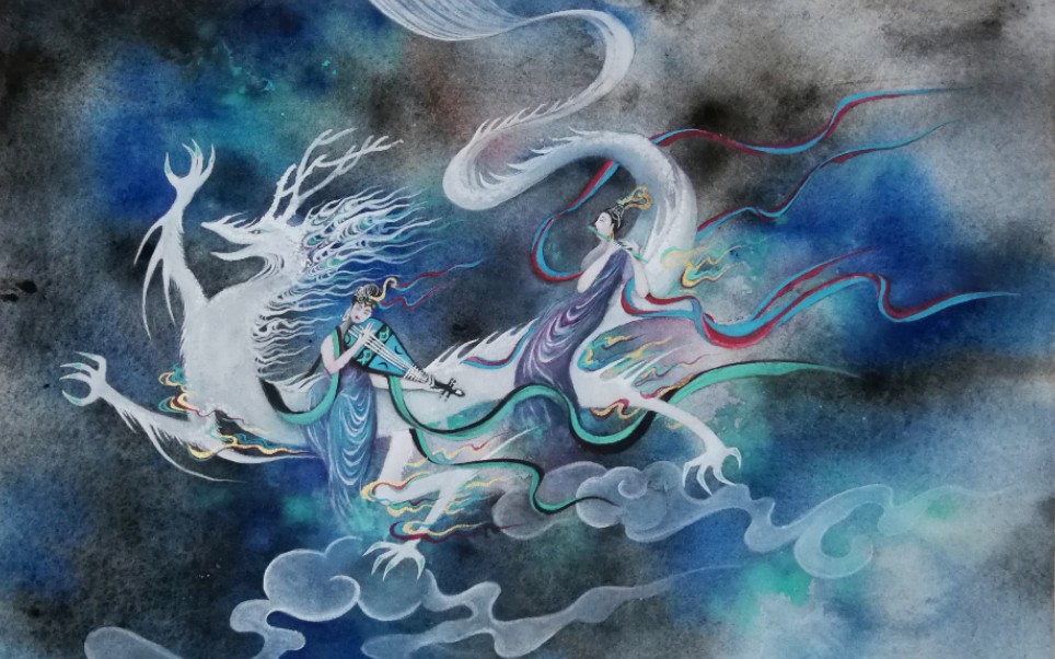 水彩混合颜料插画教程画壁61白龙