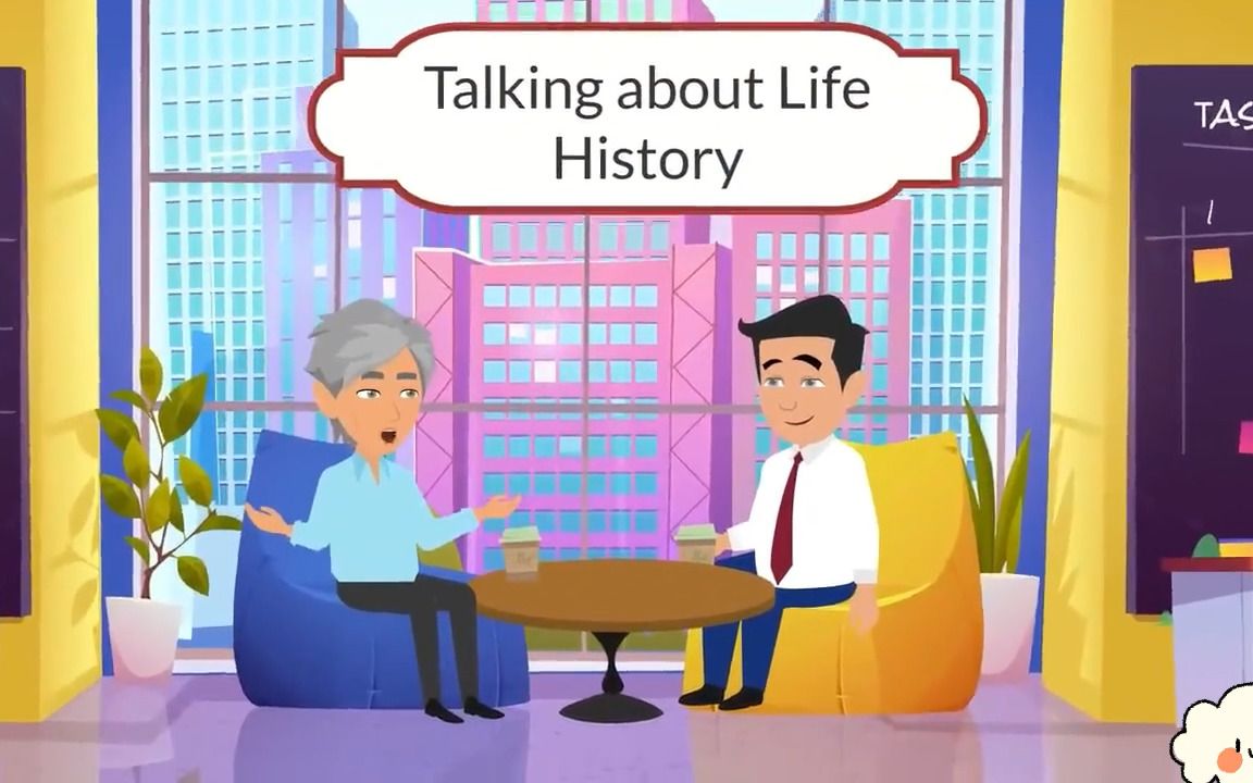 [图]出国英语：talking about life history，朋友二人聊起了生活的过往经历。