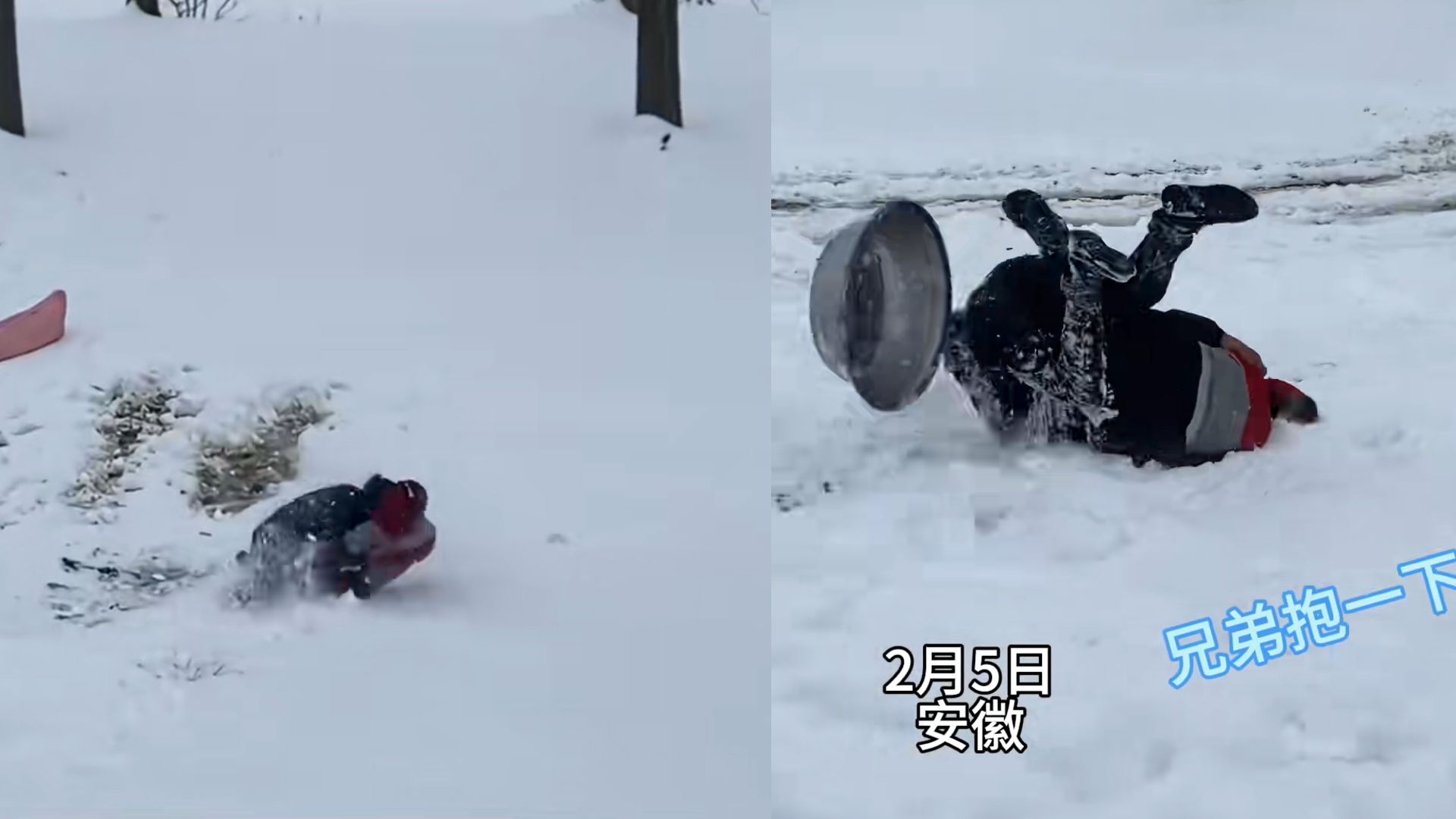 好兄弟一起滑雪,即使摔倒也不分开,场面爆笑让人捧腹