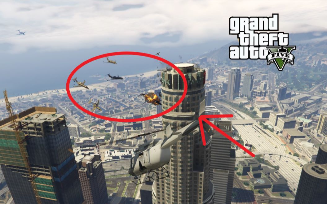 【gta5】当30架飞机撞向花园银行塔,会发生什么!_哔哩哔哩_bilibili