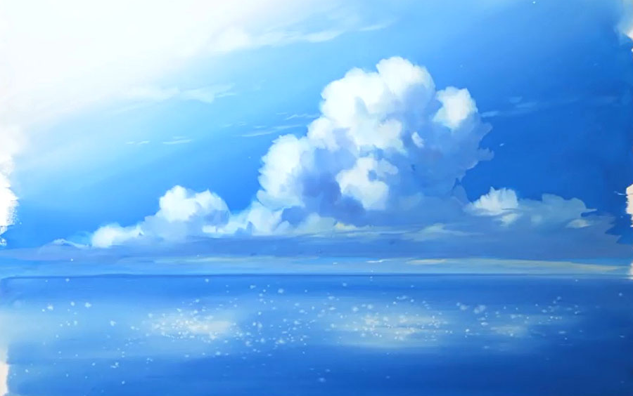 【不透明水彩】海天云 | 宫崎骏风格