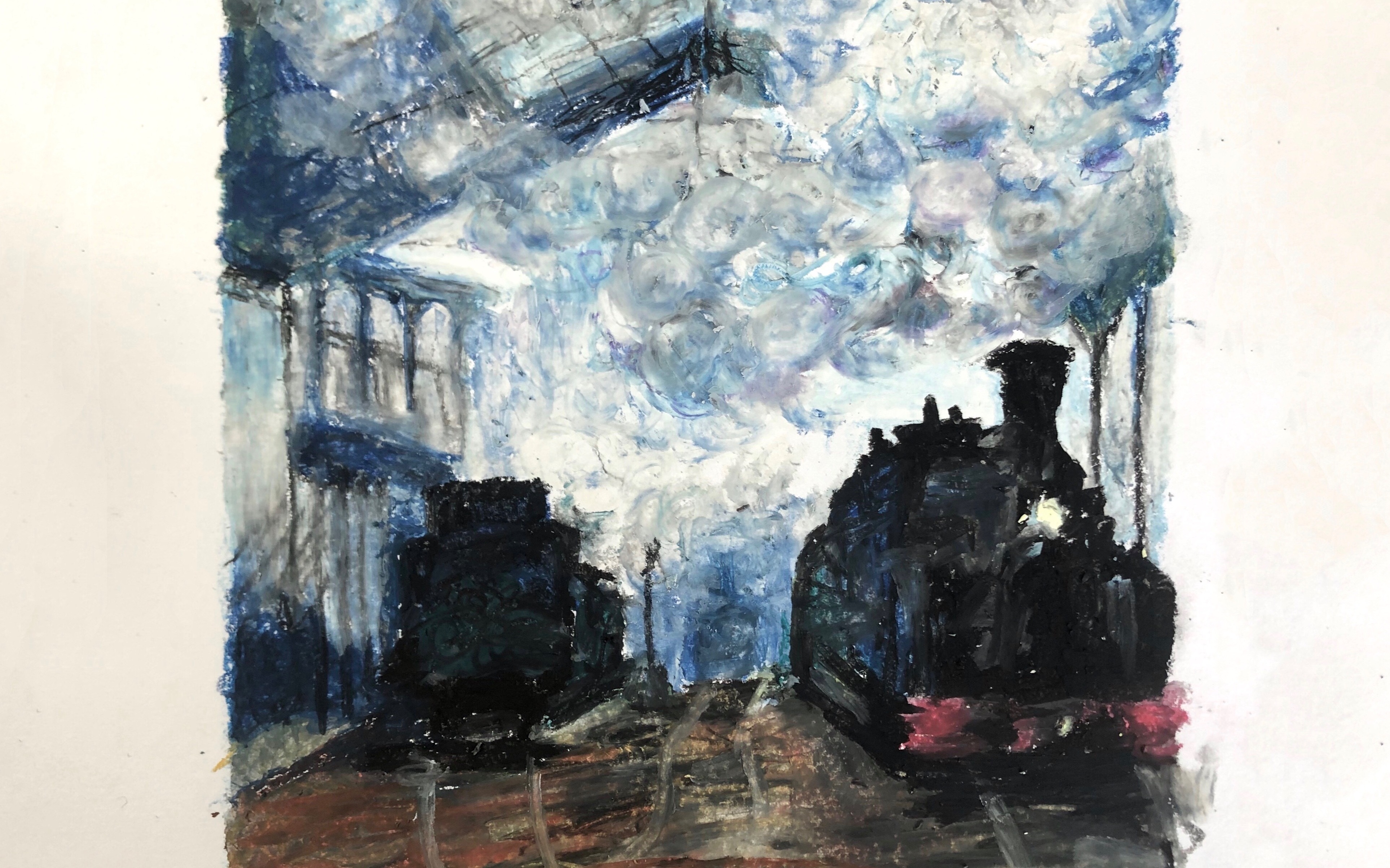 油画棒临摹圣拉扎尔火车站过程记录