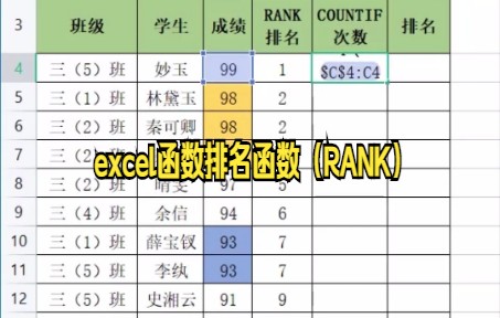 【excel函数技巧】RANK+COUNTIF函数组合,可以轻松搞定,不重复排名哔哩哔哩bilibili