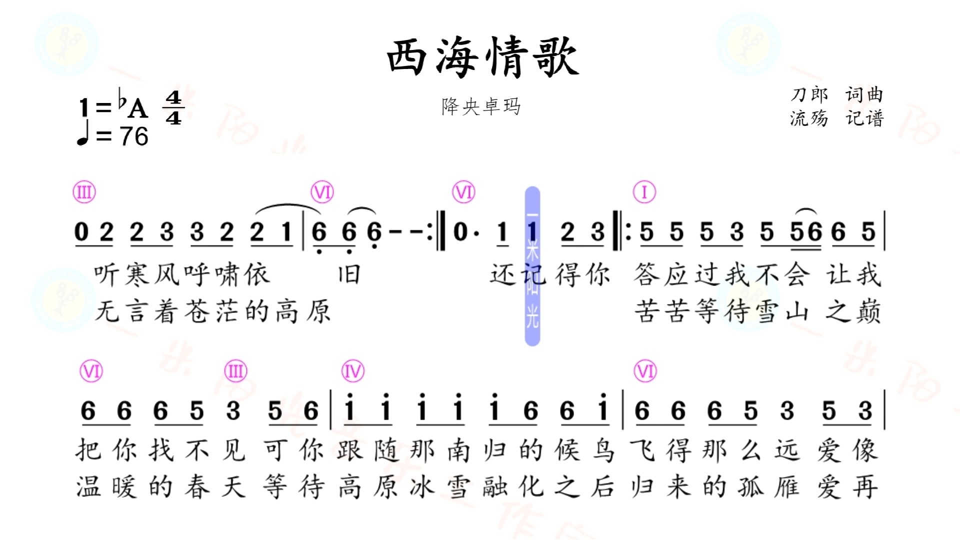 西海情歌——(有旋律)动态简谱