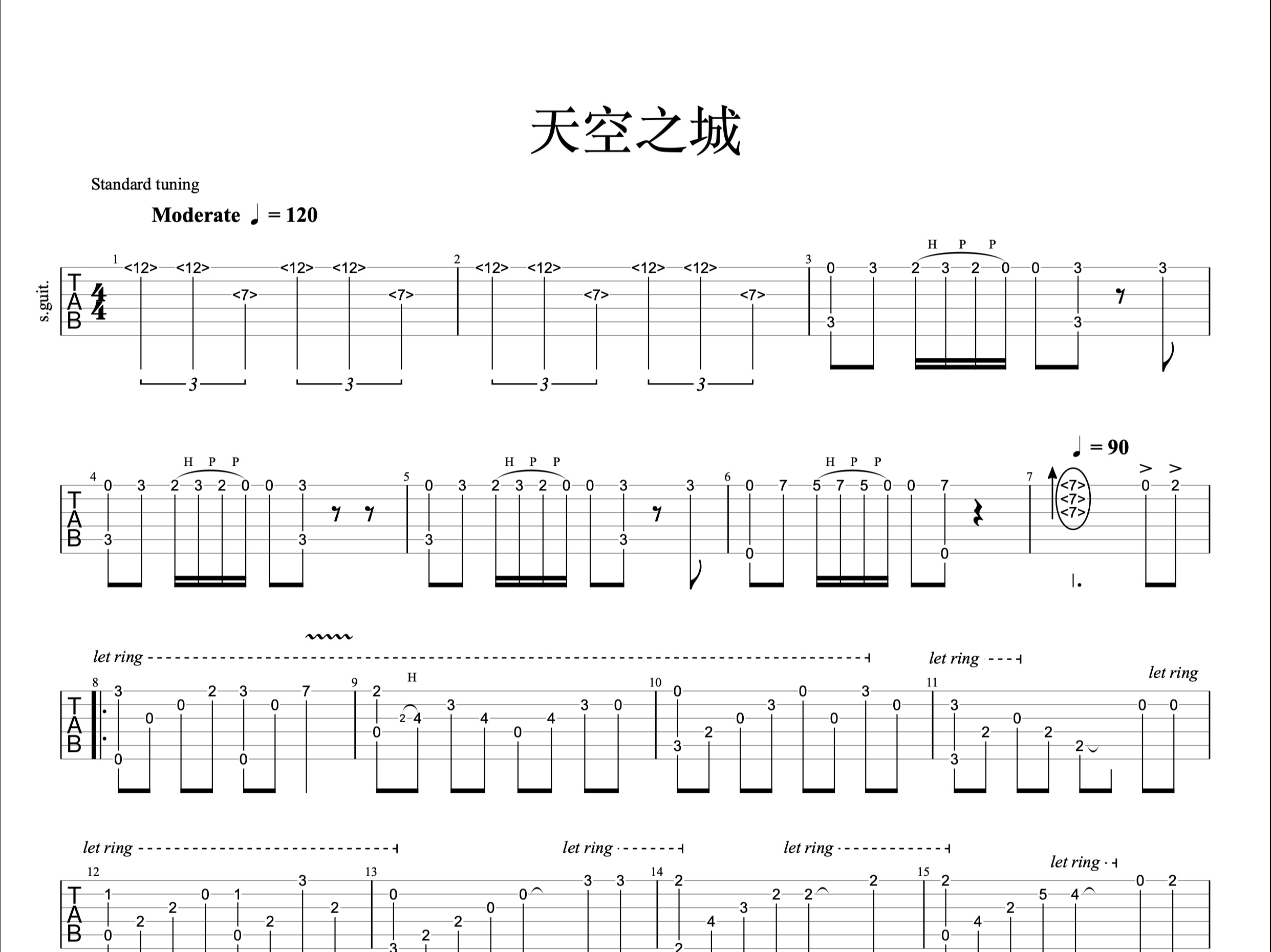 吉他指弹天空之城谱子图片