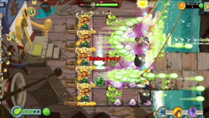 pvz2国际版:时空冒险模式:海盗港湾 level 6关,新植物试用:守卫菇和