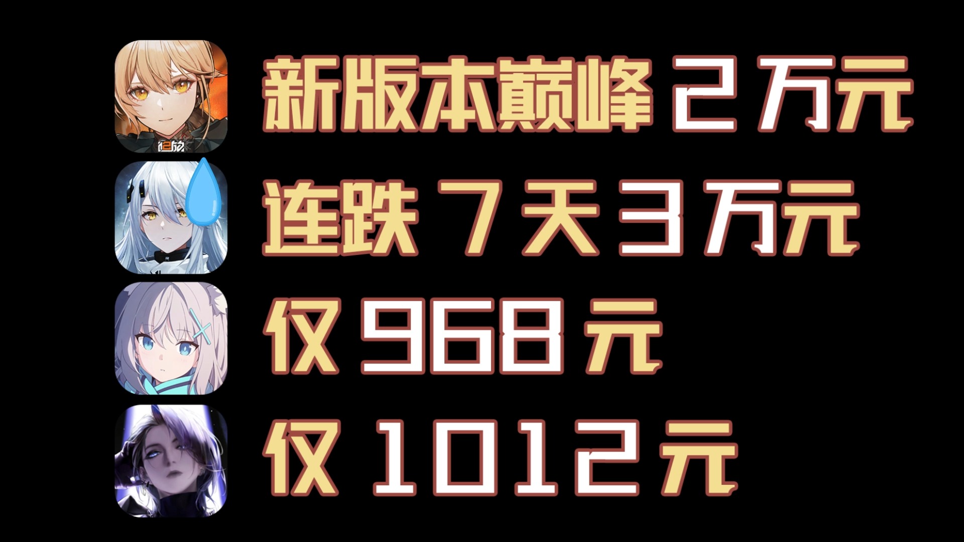 6月06流水!蔚蓝档案日流水跌破千元!少前2版本日流水巅峰仅2.9万元!无期日流水仅1012元