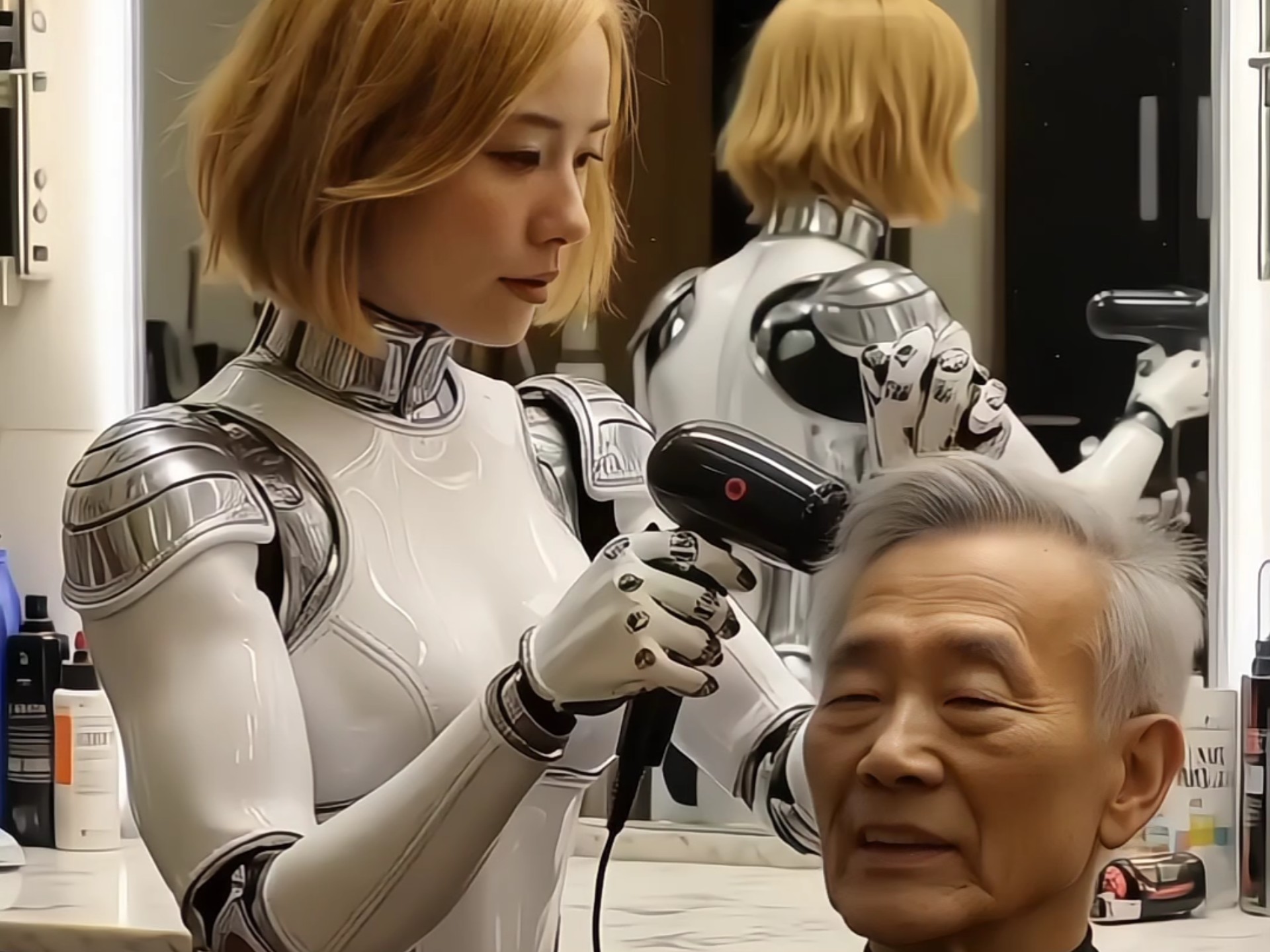 理发店理发的美女机器人