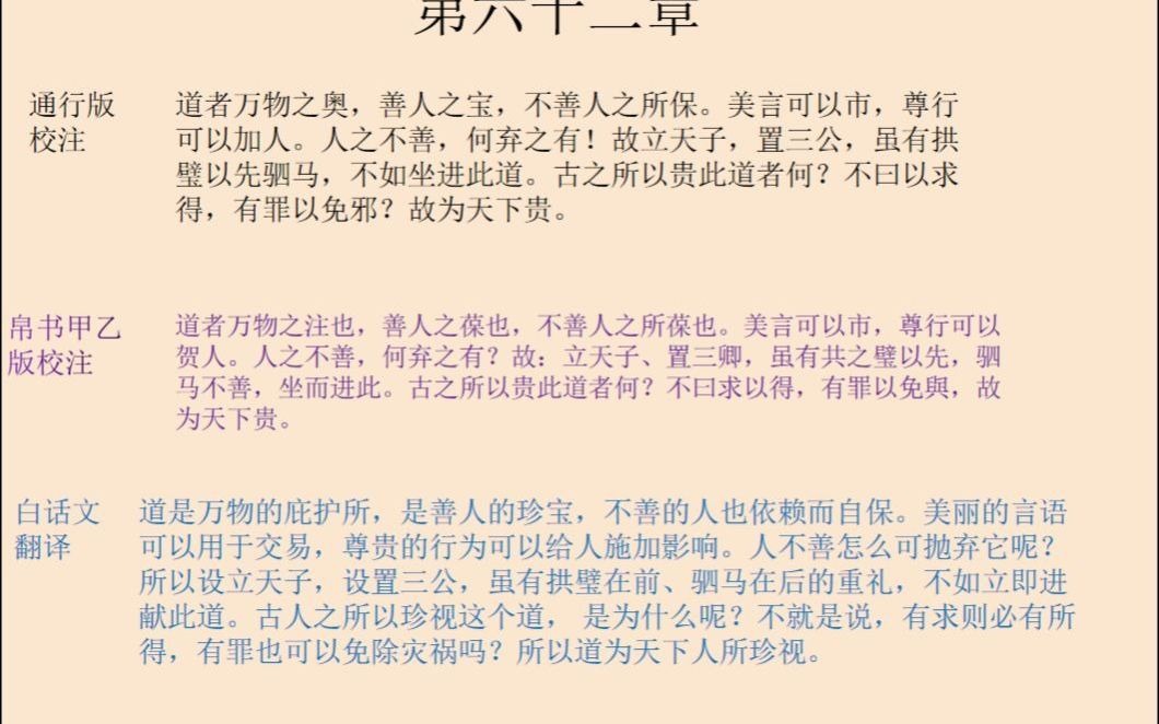 [图]62第六十二章：老子《道德经》，原文朗读+白话文译文+胡乱解读。