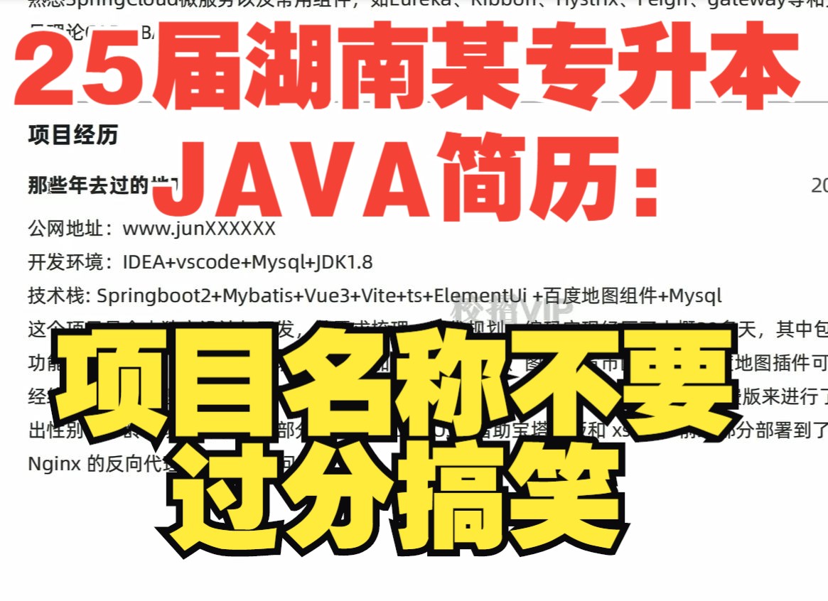 25届湖南某专升本JAVA简历:项目名称不要过份搞笑哔哩哔哩bilibili