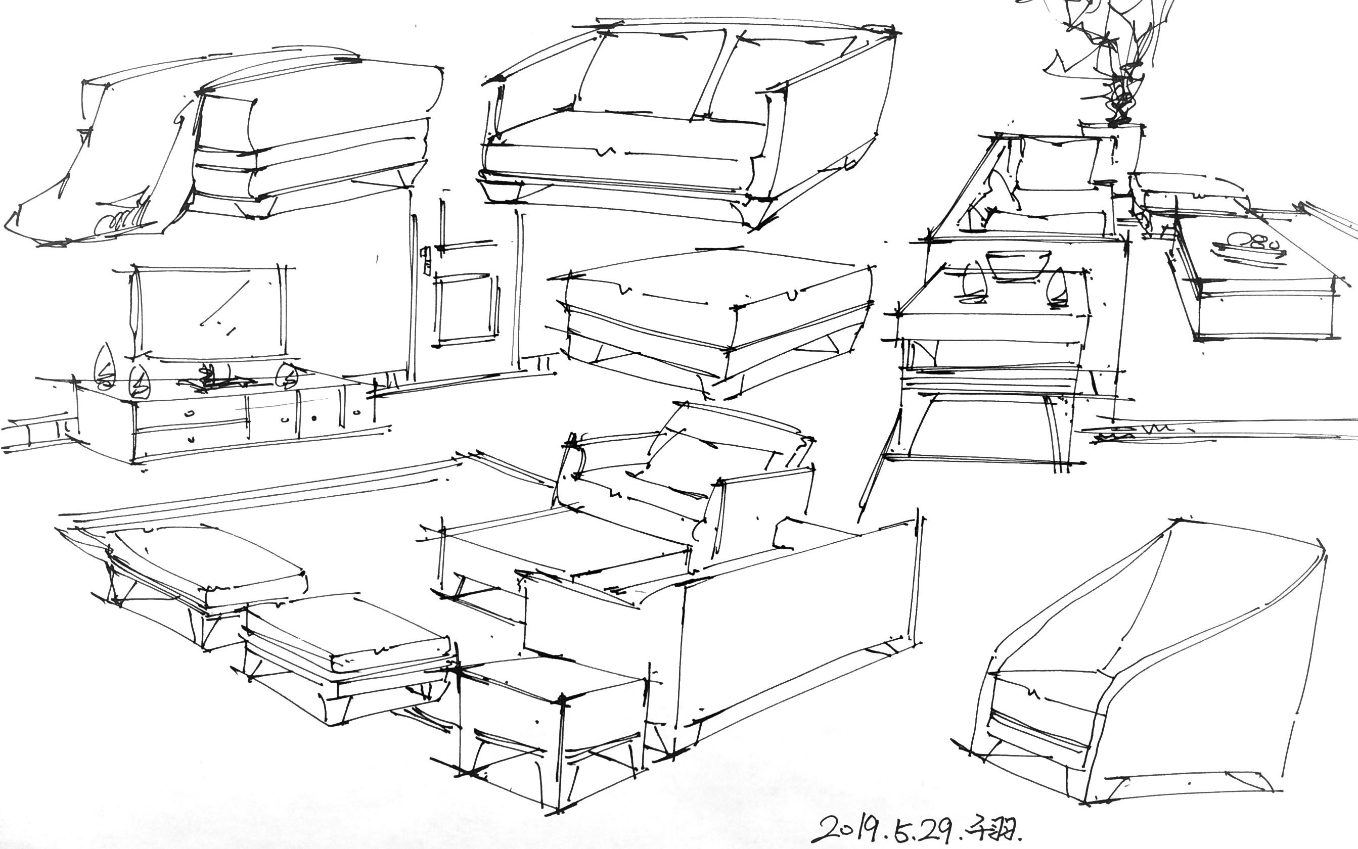20190529_095147组合家具室内手绘效果图绘制单体家具小品创意练习