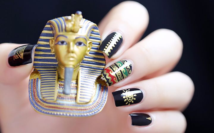 【七月爱美妞】古埃及风印花填色美甲教程