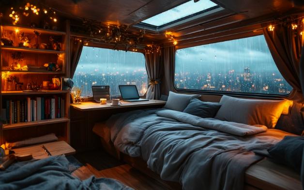 【房车开到山顶啦】45分钟纯净雨声/房车里看城市夜景/白噪音/环境音