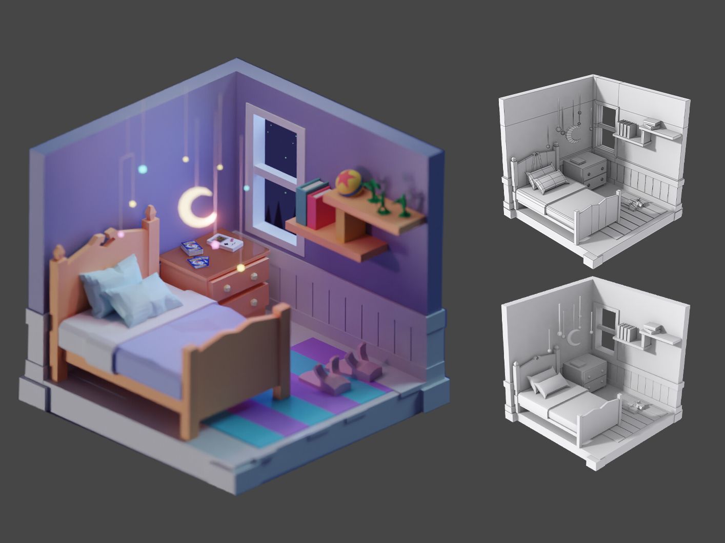 【3dmax建模】室内迷你场景(卧室)模型制作,新手也能学的场景建模案例