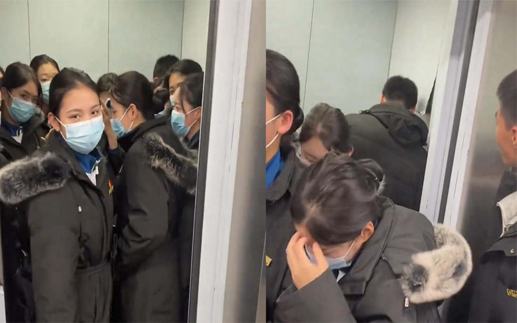 帅哥跟十几个美女挤一个电梯内,门开缩角落害羞自闭,好兄弟笑喷