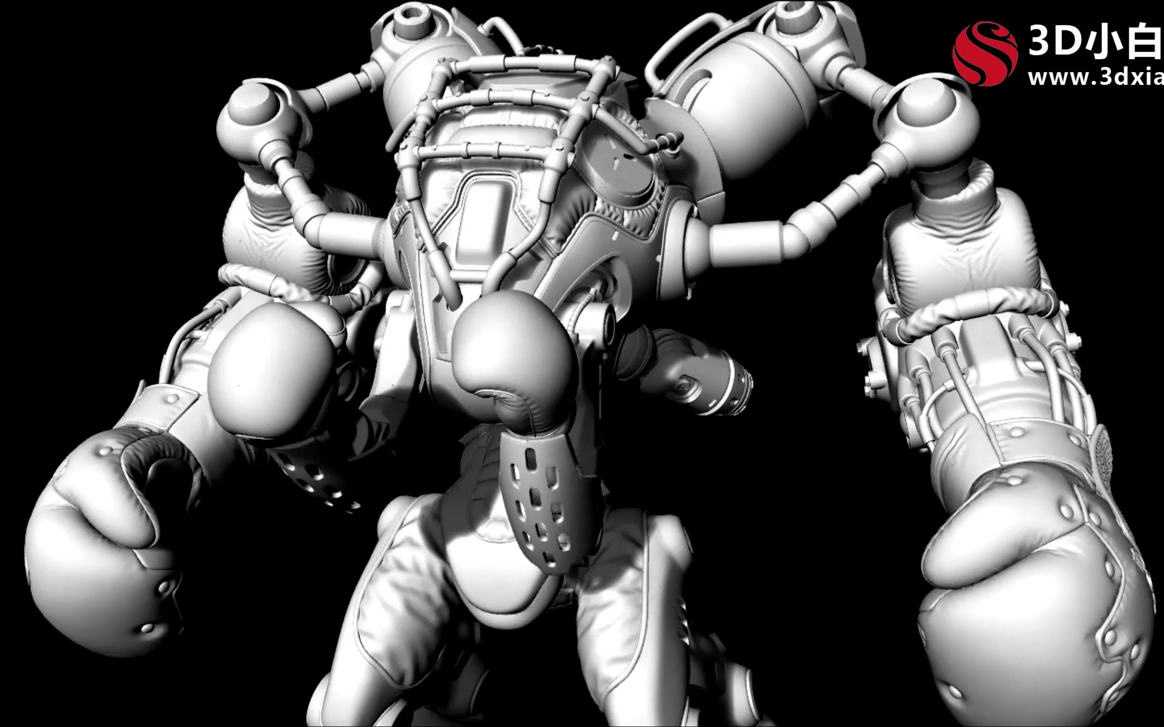 机械旋风四臂拳击手-3d小白模型网