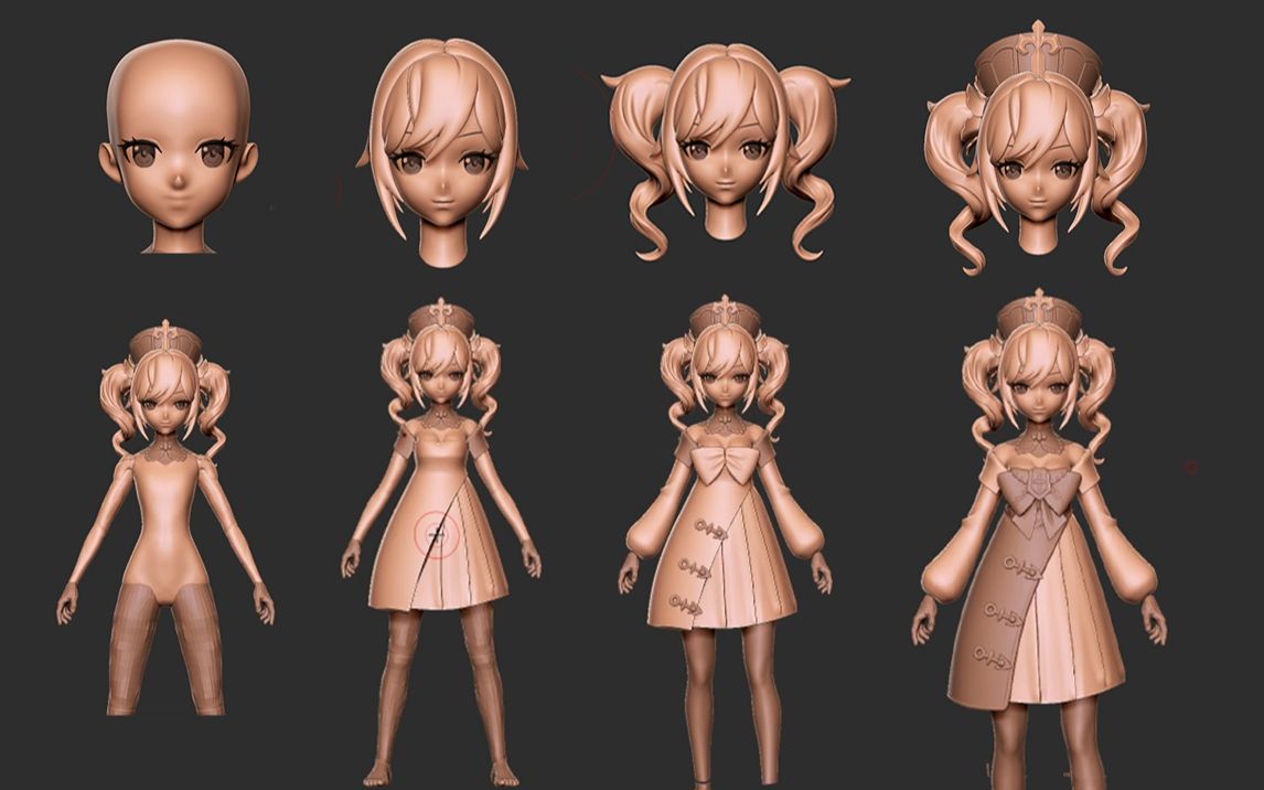 次世代3d游戏【原神】芭芭拉角色建模教程,从头部到身体到服装全过程