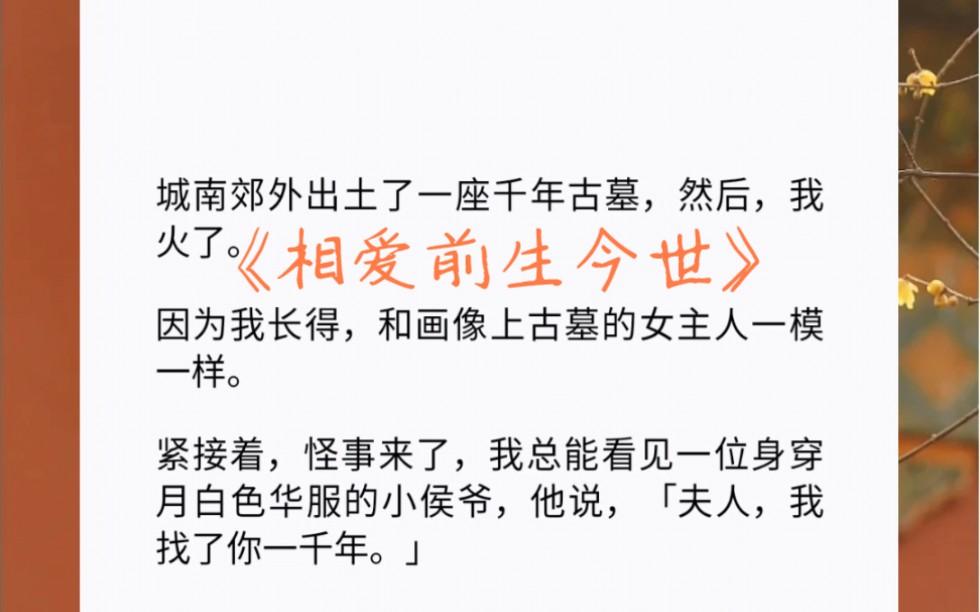 [图]城南郊外出土了一座千年古墓，然后，我火了。我长得和画像上古墓的女主人一模一样。紧接着，我总能看见一位身穿月白色华服的小侯爷，他说，「夫人，我找了你一千年。」