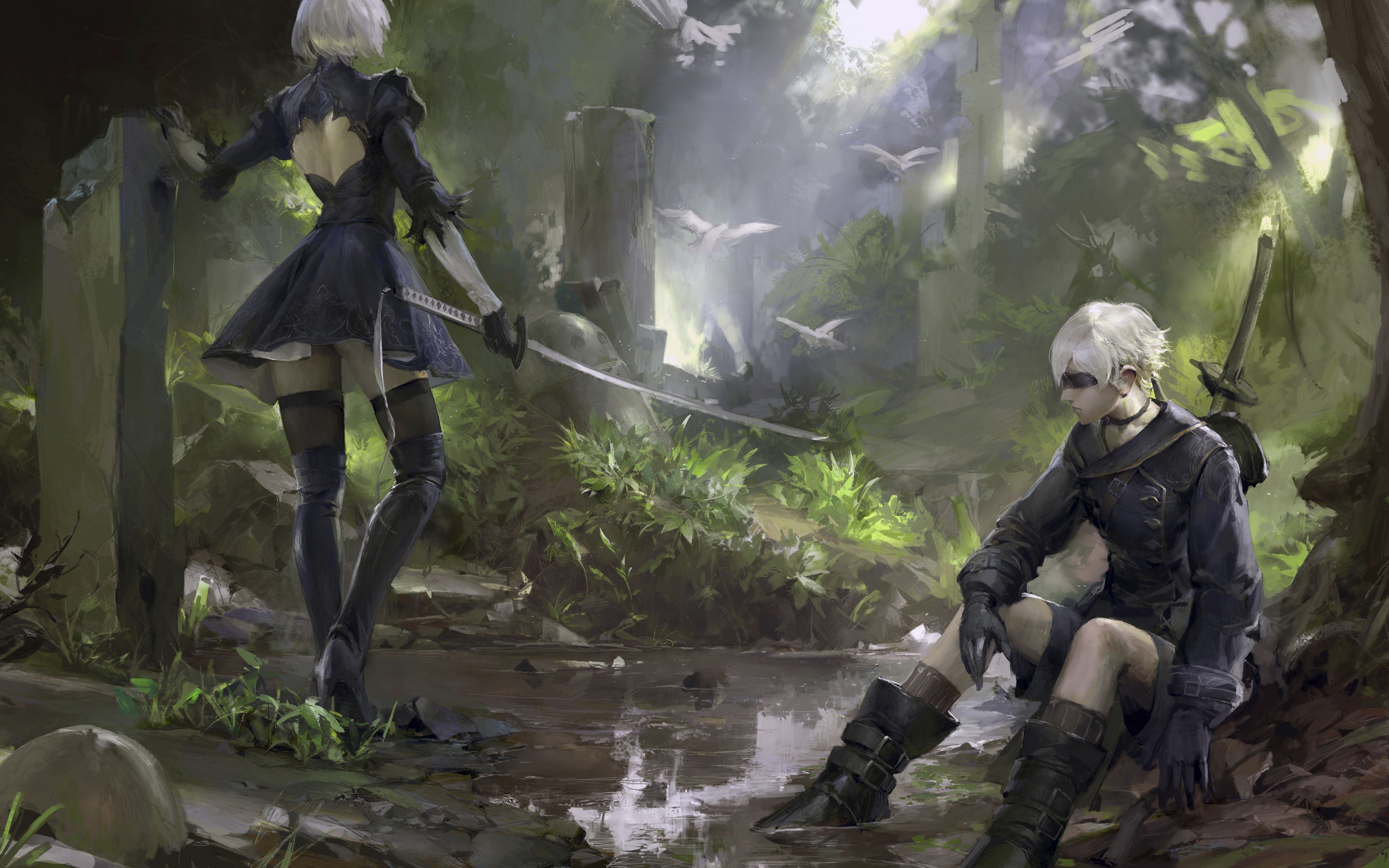 【厚涂】2b和9s小树林里xxxx绘制过程(photoshop)