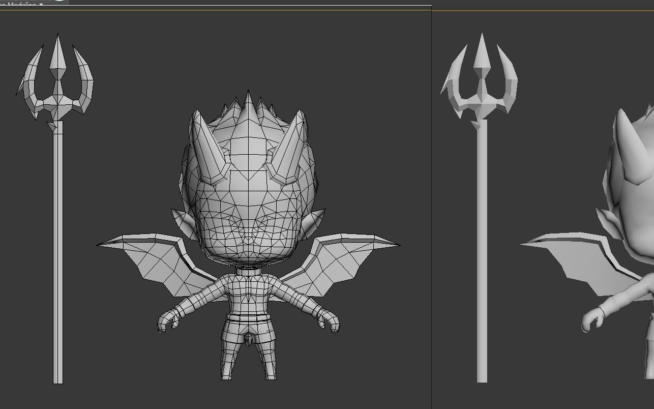 3dmax角色q版小惡魔建模傳統手繪角色模型製作