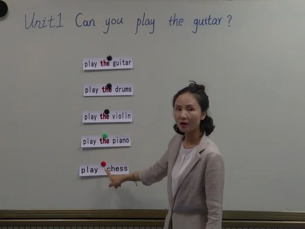 [图][有完整版]人教版七下Unit1 Can you play the guitar.Section A Grammar focus 3a-3c.优质课教学视频，宁