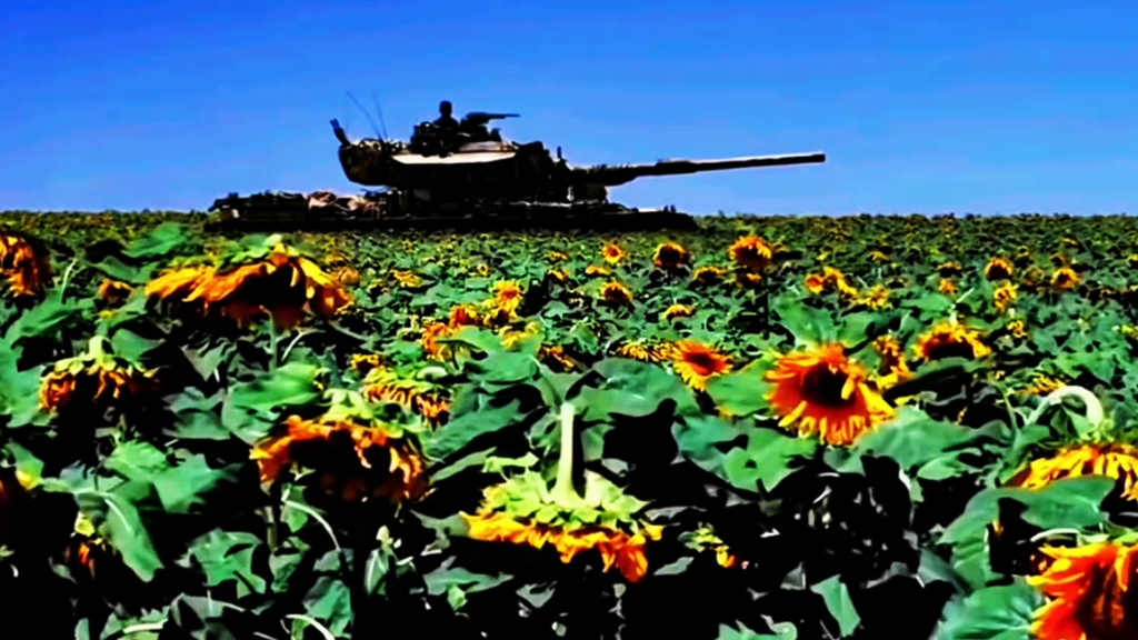 《黎巴嫩》的最后一幕 驾驶员从坦克里面冒了出来 下面是满地的向日葵