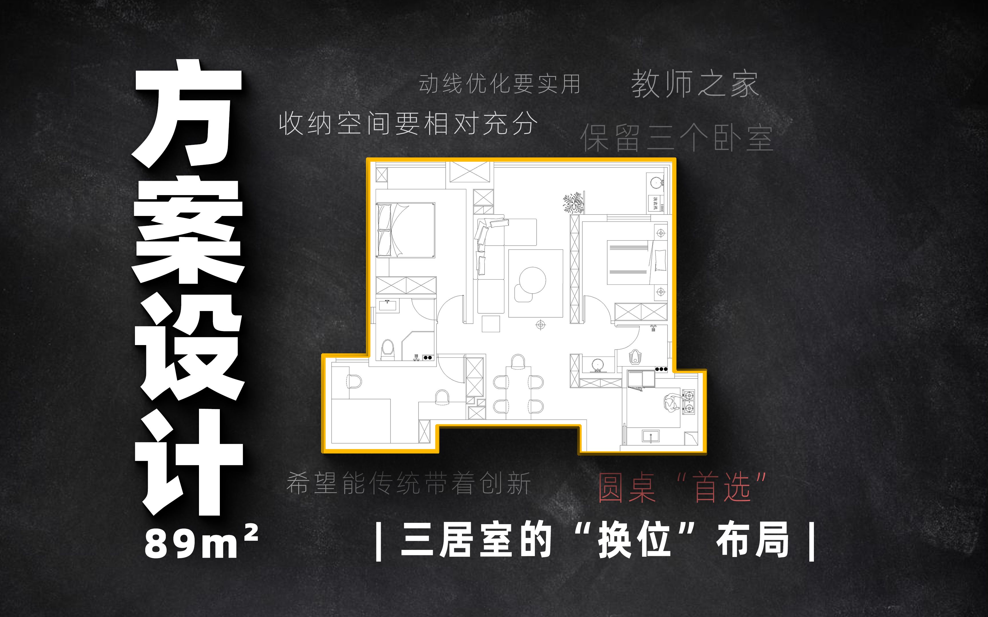 |方案设计| 89mⲧš„三居室,主次卧室“移形换位”家装设计师不妨试试这个思路;优化房间的动线哔哩哔哩bilibili