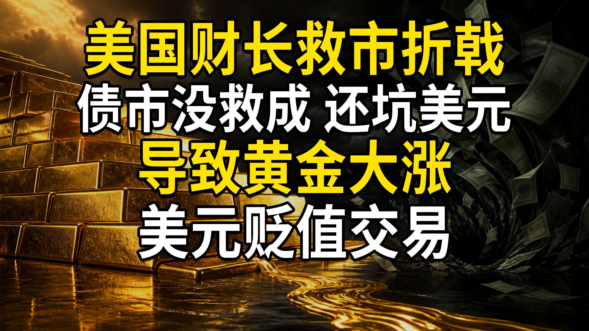 近期黄金上涨的原因，美国财长救市折戟，债市没救成，还坑了美元，市场进行美元贬值交易